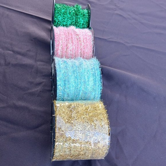 4 Rolls of Assorted Colored Wire Tinsel Pink, Green Gold and Aqua - Picture 1 of 8